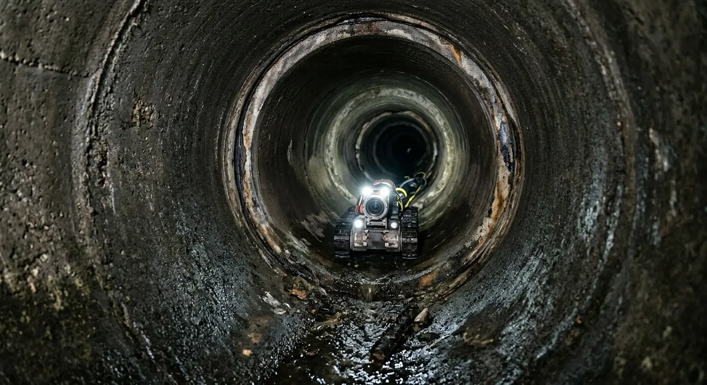 Robotic sewer camera inspecting pipe interior for Sewer Line Repair in Antrim