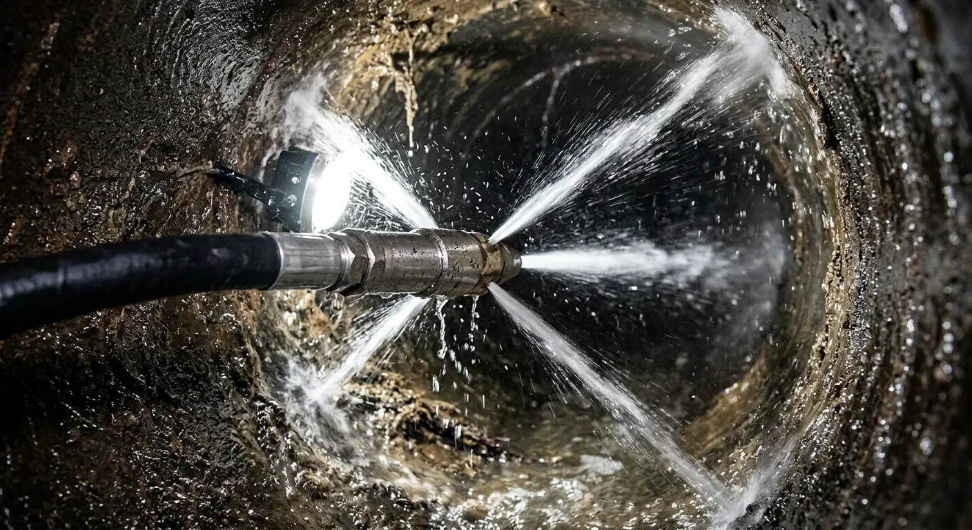 High-pressure hydro jetting nozzle cleaning sewer pipe for Sewer Cleanout in Antrim